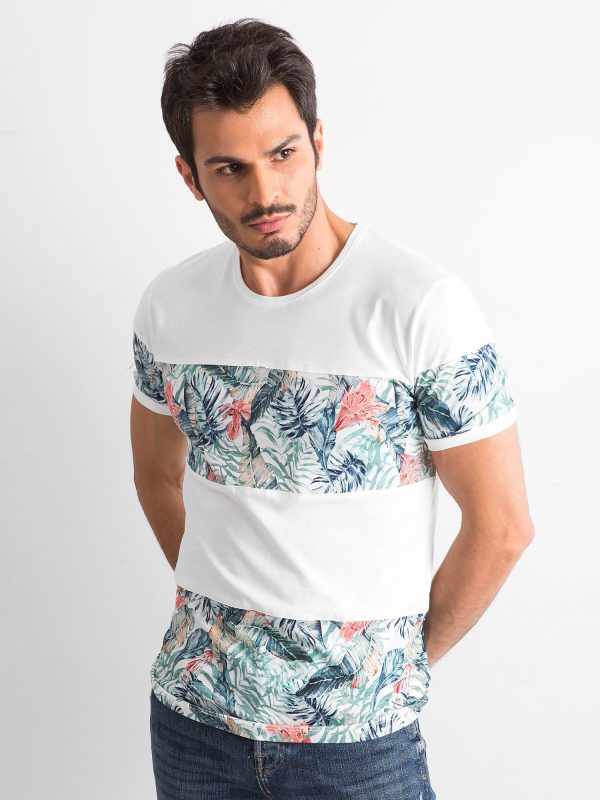 Wholesale White t-shirt for men with plant motif