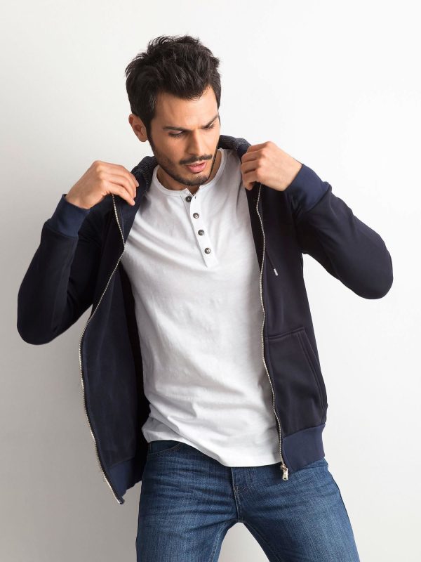 Wholesale Navy Blue Cotton Hooded Men's Sweatshirt