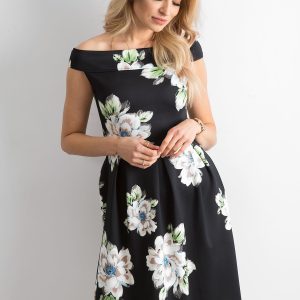 Wholesale Black floral dress with contrafolds