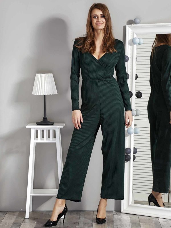 Wholesale Dark green striped jumpsuit