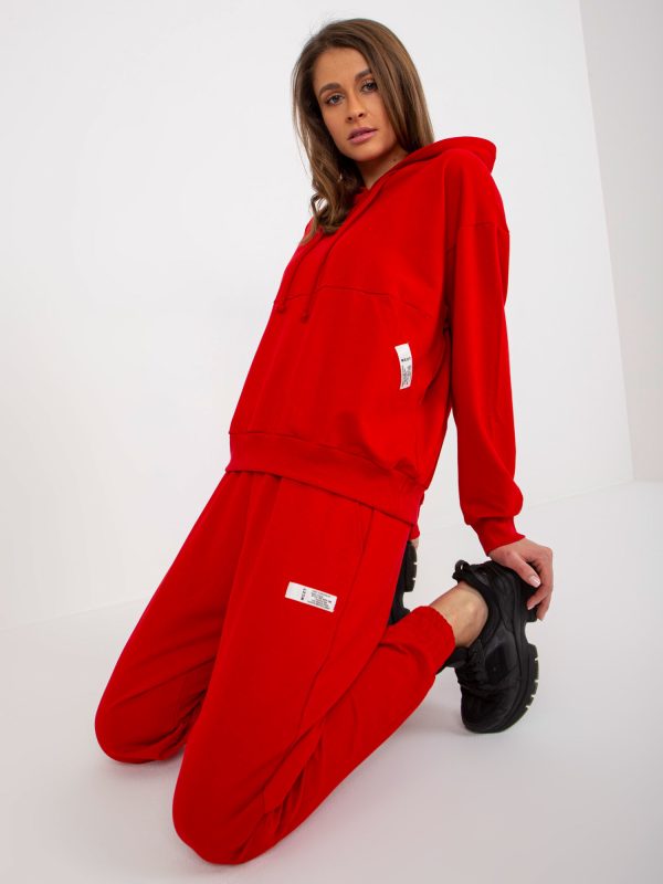 Wholesale Red Loose Sweatshirt Set with Hoodie