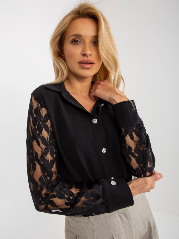 Wholesale Black elegant classic shirt with decorative sleeves