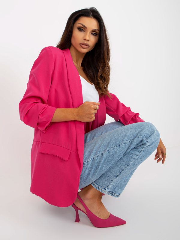 Wholesale Women's fuchsia jacket with ruffled sleeve OCH BELLA