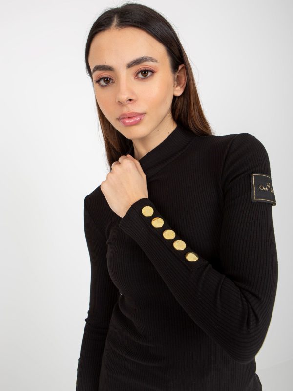 Wholesale Black fitted blouse with striped half turtleneck OCH BELLA