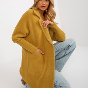 Wholesale Mustard loose alpaca coat with snap closure