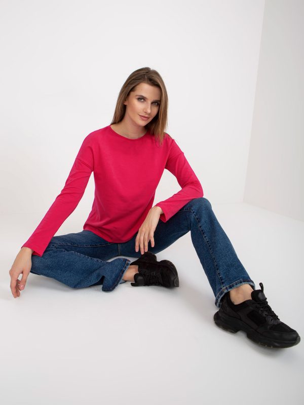 Wholesale Women's Fuchsia Basic Longsleeve Cotton Blouse