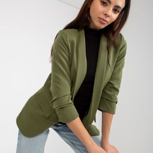 Wholesale Khaki Women's Crinkled Sleeve Blazer OCH BELLA