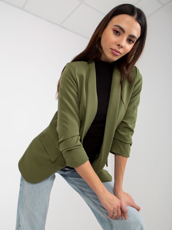 Wholesale Khaki Women's Crinkled Sleeve Blazer OCH BELLA