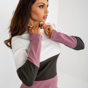 Wholesale Ecru-Dirty Pink Women's Ribbed Basic Turtleneck Blouse