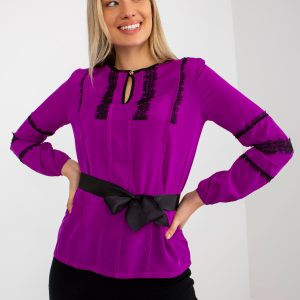 Wholesale Purple Women's Formal Blouse with Lace and Binding