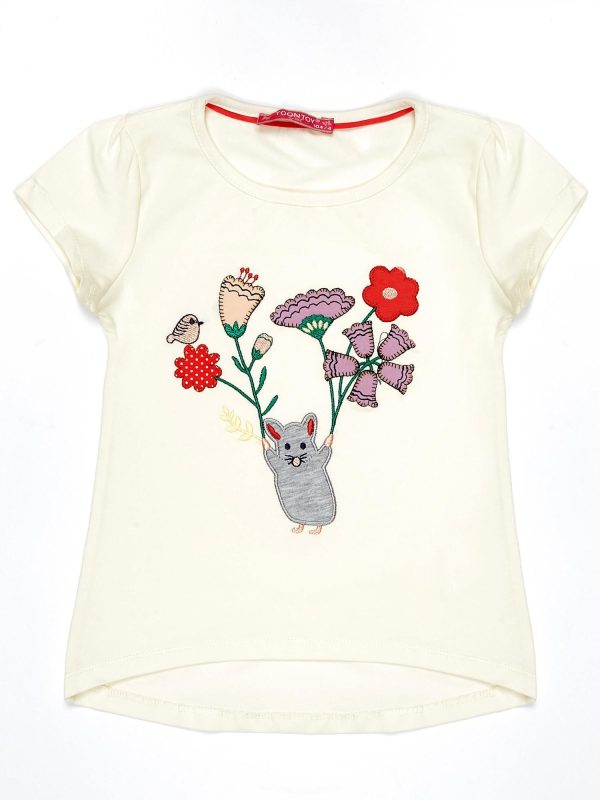 Wholesale Ecru t-shirt for girl with colorful pattern