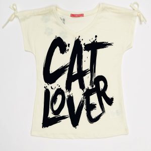 Wholesale Ecru t-shirt for girl CAT LOVER