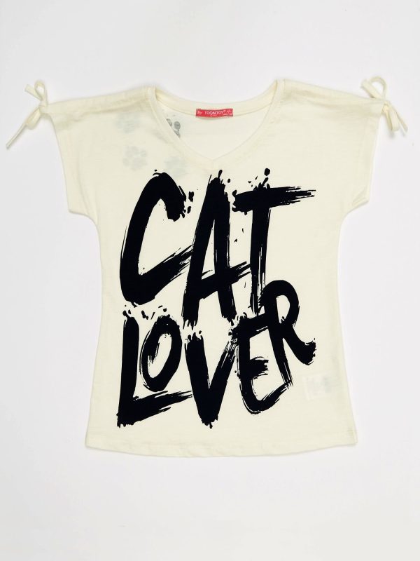 Wholesale Ecru t-shirt for girl CAT LOVER