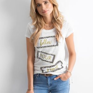 Wholesale Ecru women's t-shirt with prints