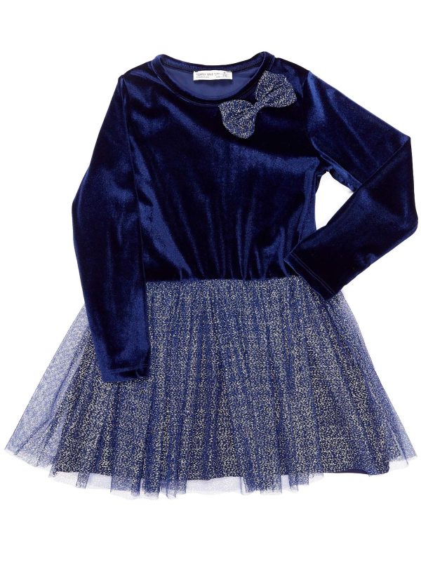 Wholesale Navy blue velvet dress for girl