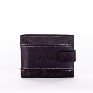 Wholesale Men's Black Leather Wallet with Decorative Stitching