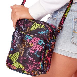 Wholesale Black Fabric Messenger Bag With Colorful Butterflies