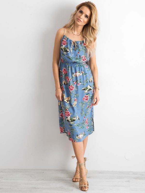 Wholesale Blue dress with floral print motif