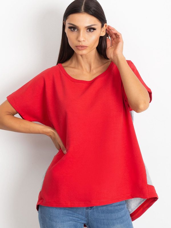 Wholesale Red and grey oversize blouse with frill