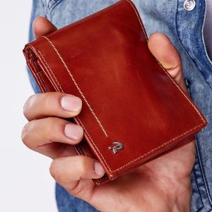 Wholesale Brown men's leather wallet with stitching