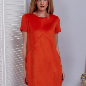 Wholesale Dark orange imitation suede dress with pockets