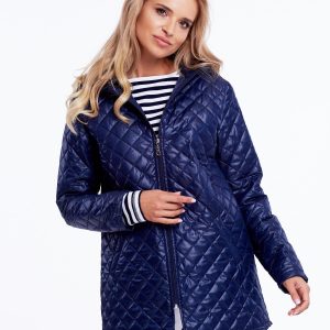 Wholesale Navy Blue Quilted Hooded Jacket