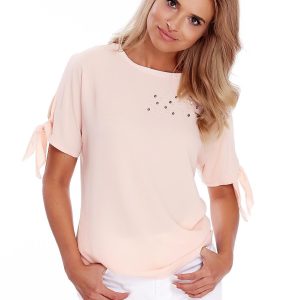 Wholesale Peach blouse with pearls