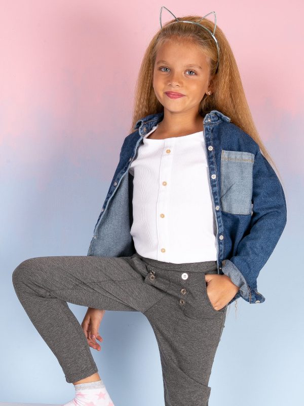 Wholesale Sweatpants for girl dark gray with buttons