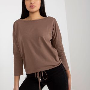 Wholesale Brown Basic Daily Blouse with Ribbed Fiona