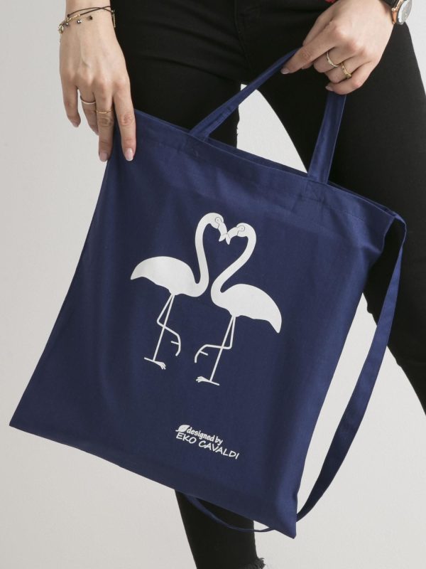 Wholesale Dark Blue Flamingo Printed Eco Bag