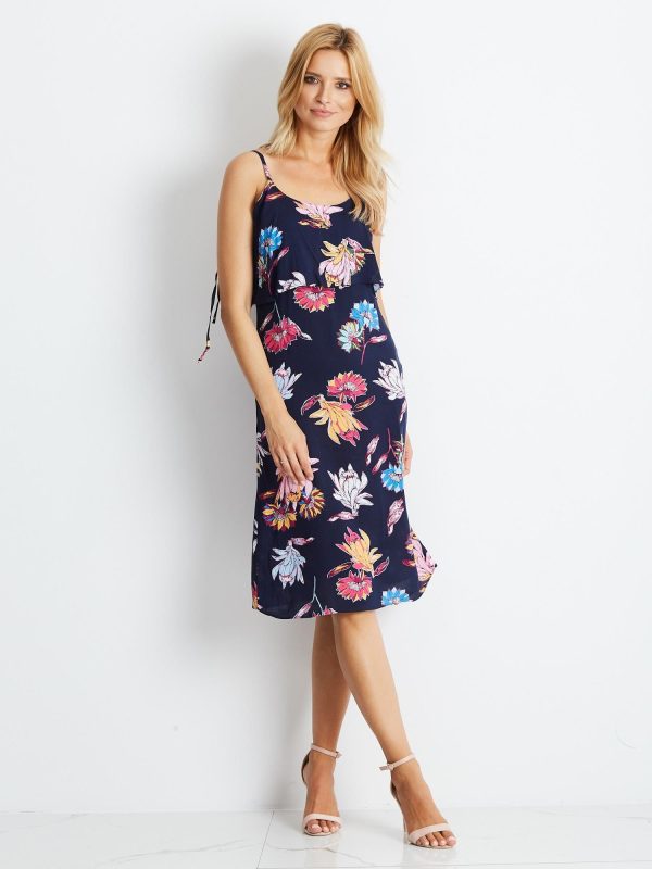 Wholesale Navy blue dress with floral motif