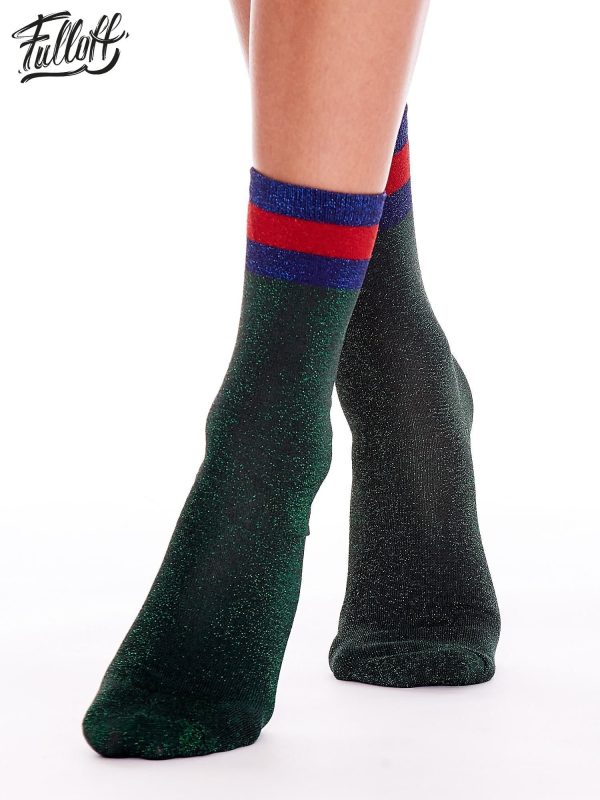 Wholesale FULLOFF Green socks with metallic thread