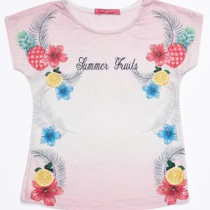 Wholesale Lilac ombre girls t-shirt with tropical print