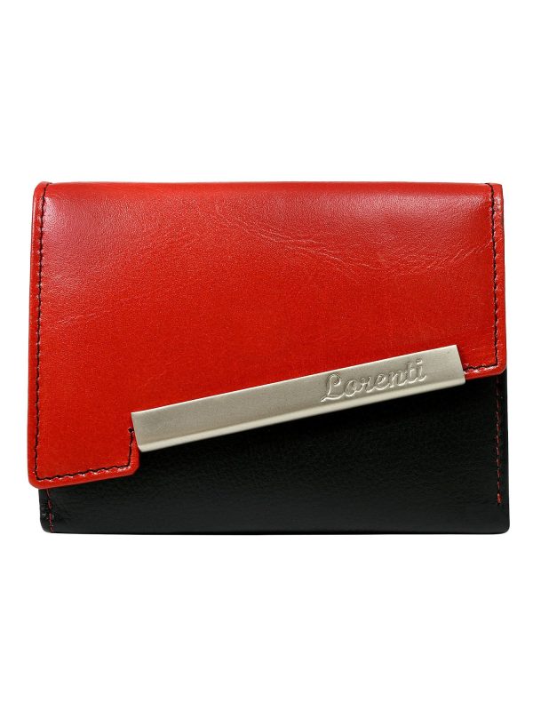 Wholesale Red and black leather wallet with asymmetrical clasp