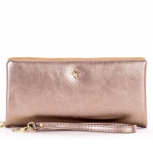 Wholesale Gold oblong zipper wallet with decorative pendants