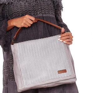 Wholesale Light Grey Eco Leather Bag With Openwork Magnet Flip