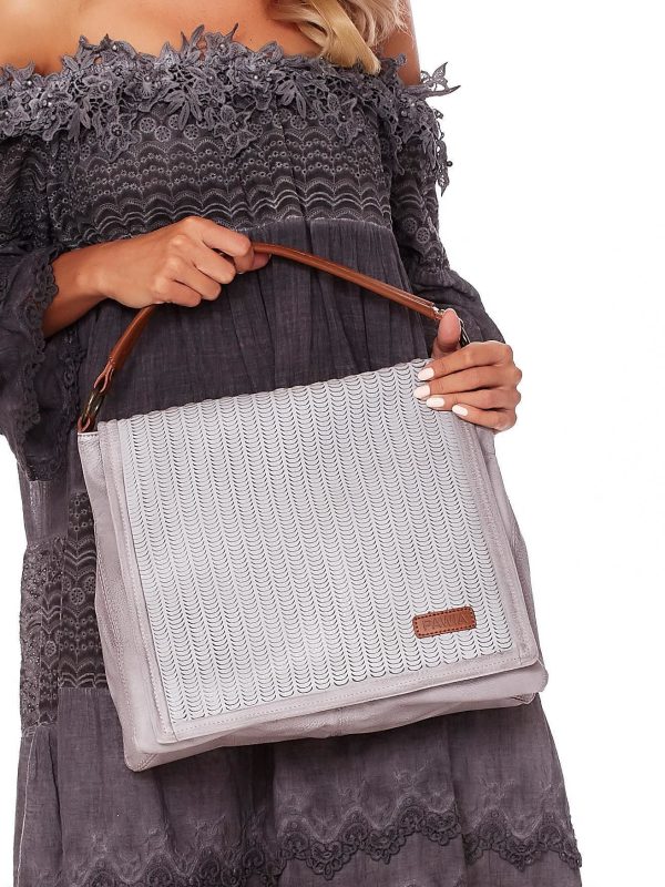 Wholesale Light Grey Eco Leather Bag With Openwork Magnet Flip