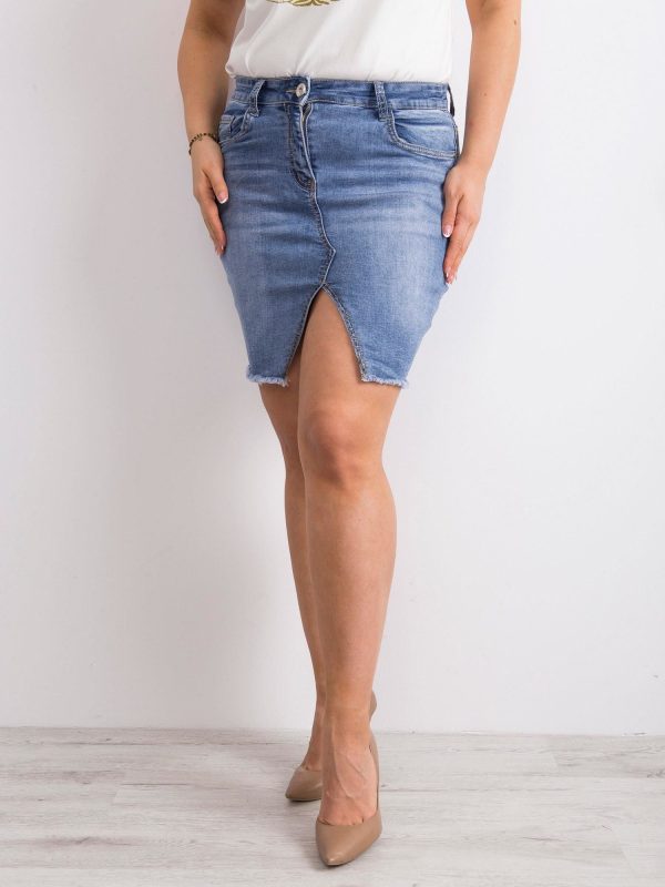 Wholesale Blue denim skirt with cutout PLUS SIZE