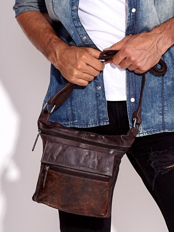 Wholesale Dark Brown Genuine Leather Men's Bag with Pockets