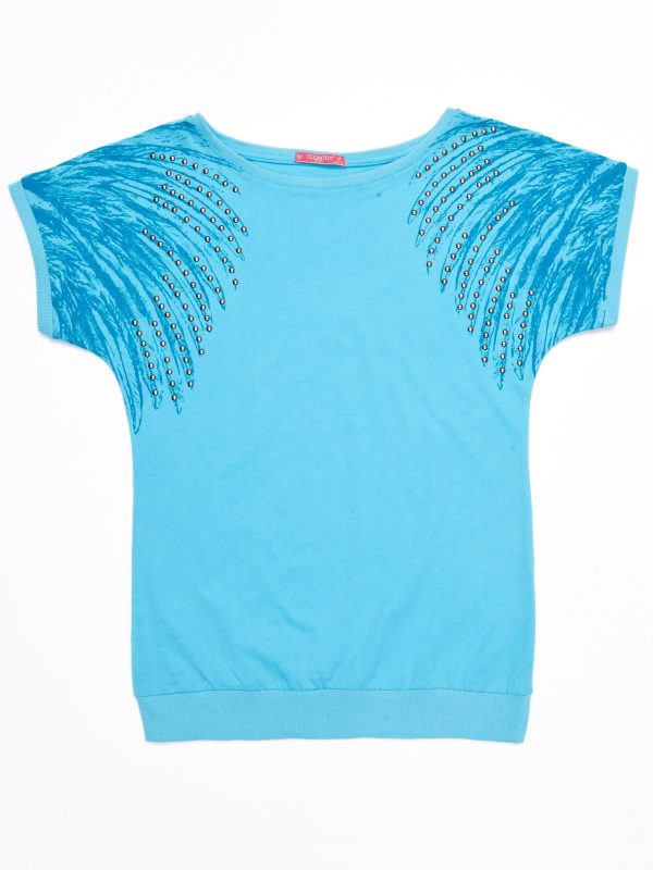 Wholesale Blue cotton girl blouse with palm trees