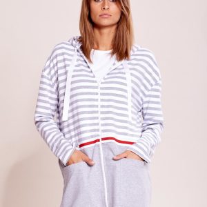 Wholesale White and grey cardigans with hooded stripes