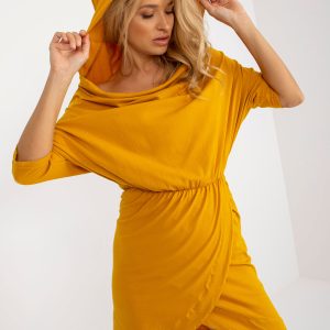 Wholesale Dark Yellow Casual Bookmark Hooded Dress