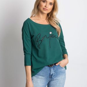 Wholesale Dark green blouse with embroidered lettering