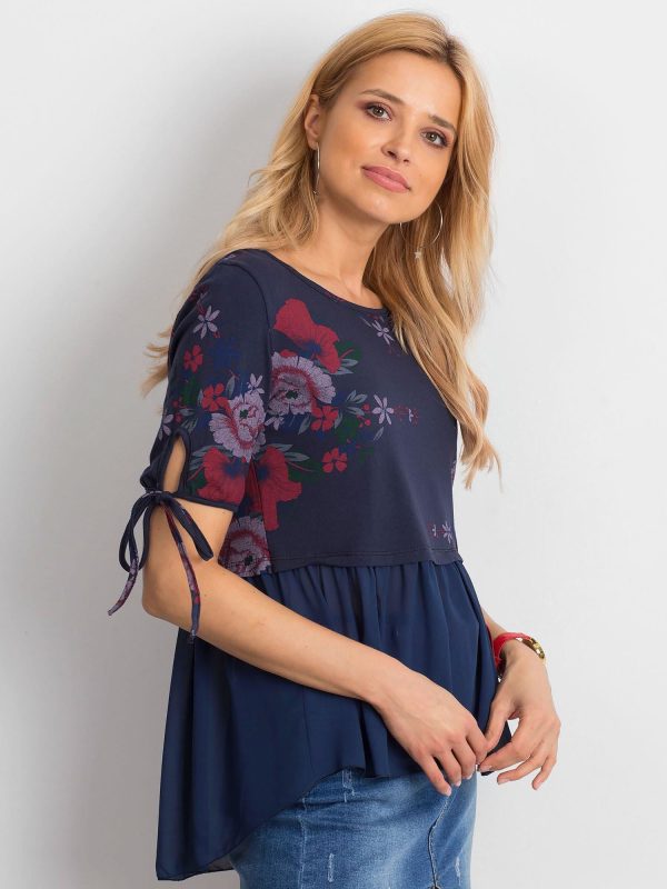 Wholesale Navy blue floral blouse with chiffon top