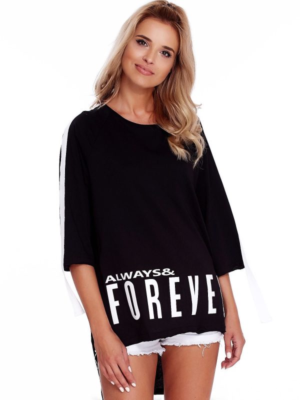 Wholesale Black blouse with inscription and extended back