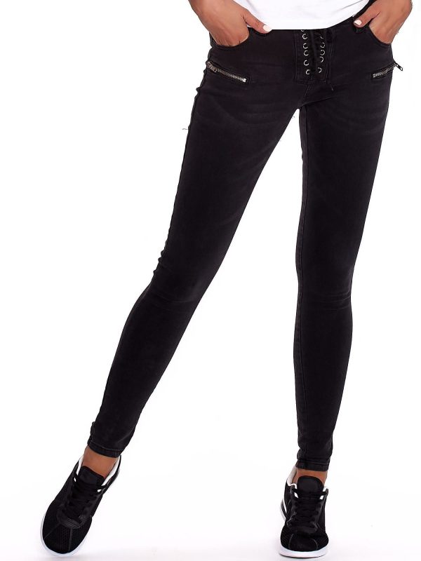 Wholesale Black matching trousers with lacing