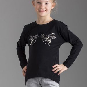 Wholesale Black blouse for girl with glossy applique