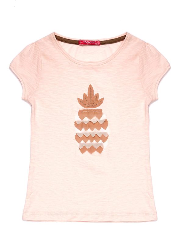 Wholesale Pale pink t-shirt for girl with pink pineapple