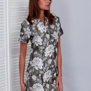 Wholesale Khaki dress with ruffled floral fabric