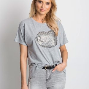 Wholesale Light gray t-shirt with lip motif